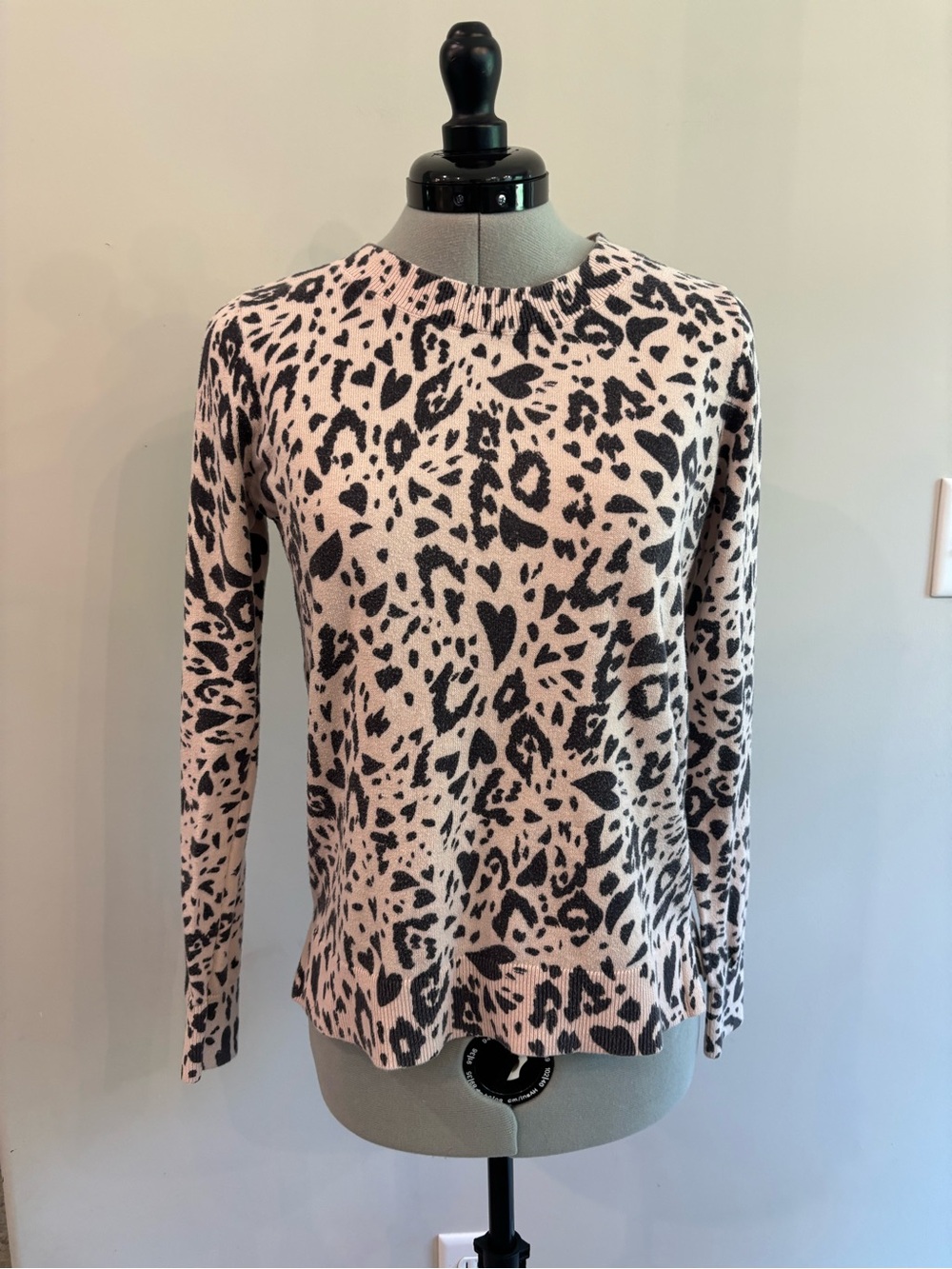 LOFT Pink and Black Leopard Print Crewneck Sweater 0092